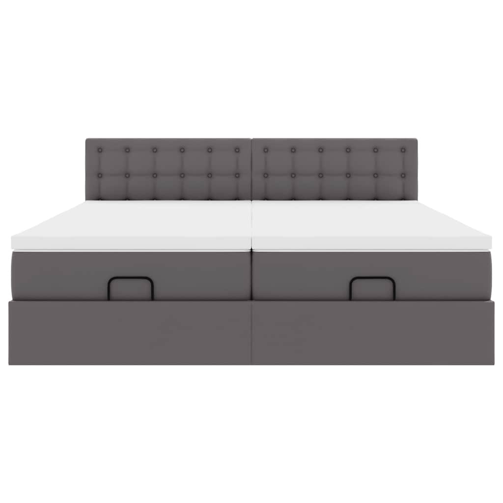 Οθωμανικό Κρεβάτι με Στρώματα Γκρι 180x200cm Faux Leather