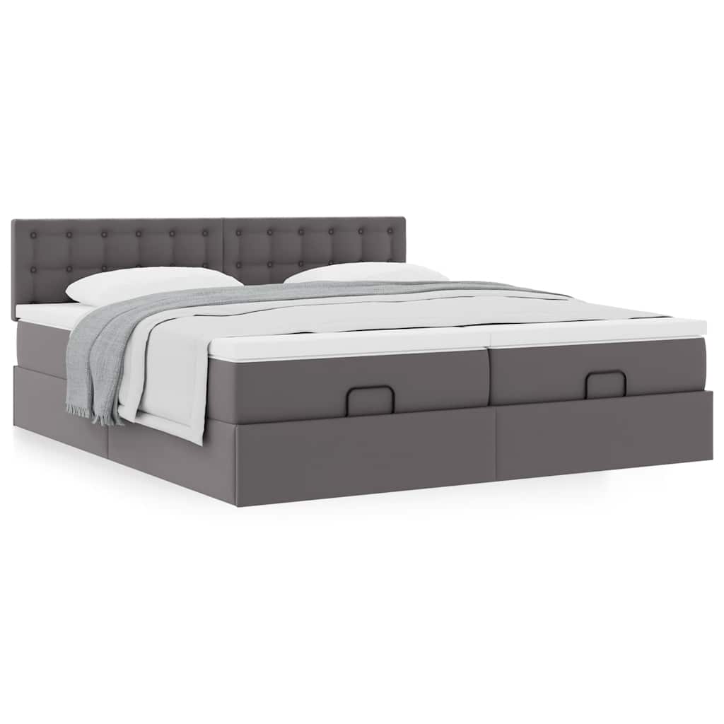 Οθωμανικό κρεβάτι με στρώματα Γκρι 200x200cm Faux Leather - Pakobazaar