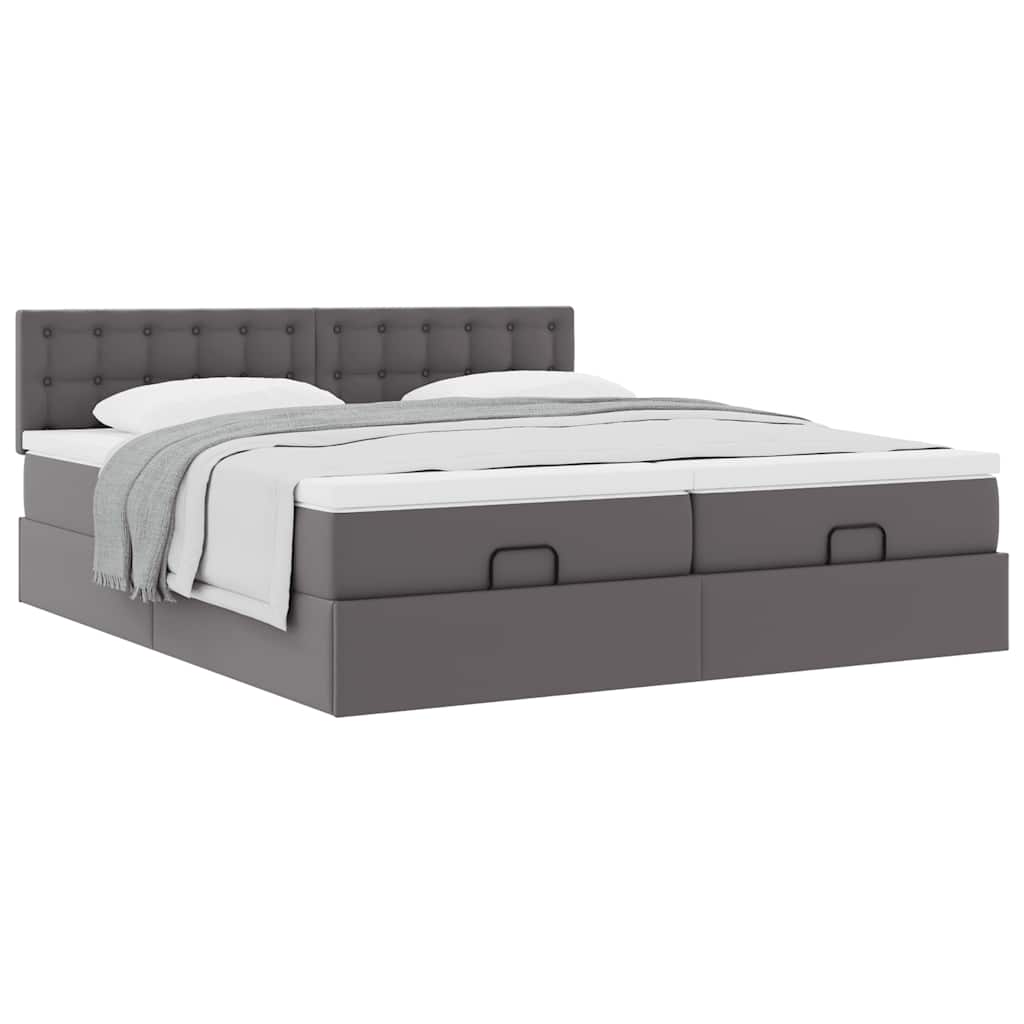 Οθωμανικό κρεβάτι με στρώματα Γκρι 200x200cm Faux Leather - Pakobazaar