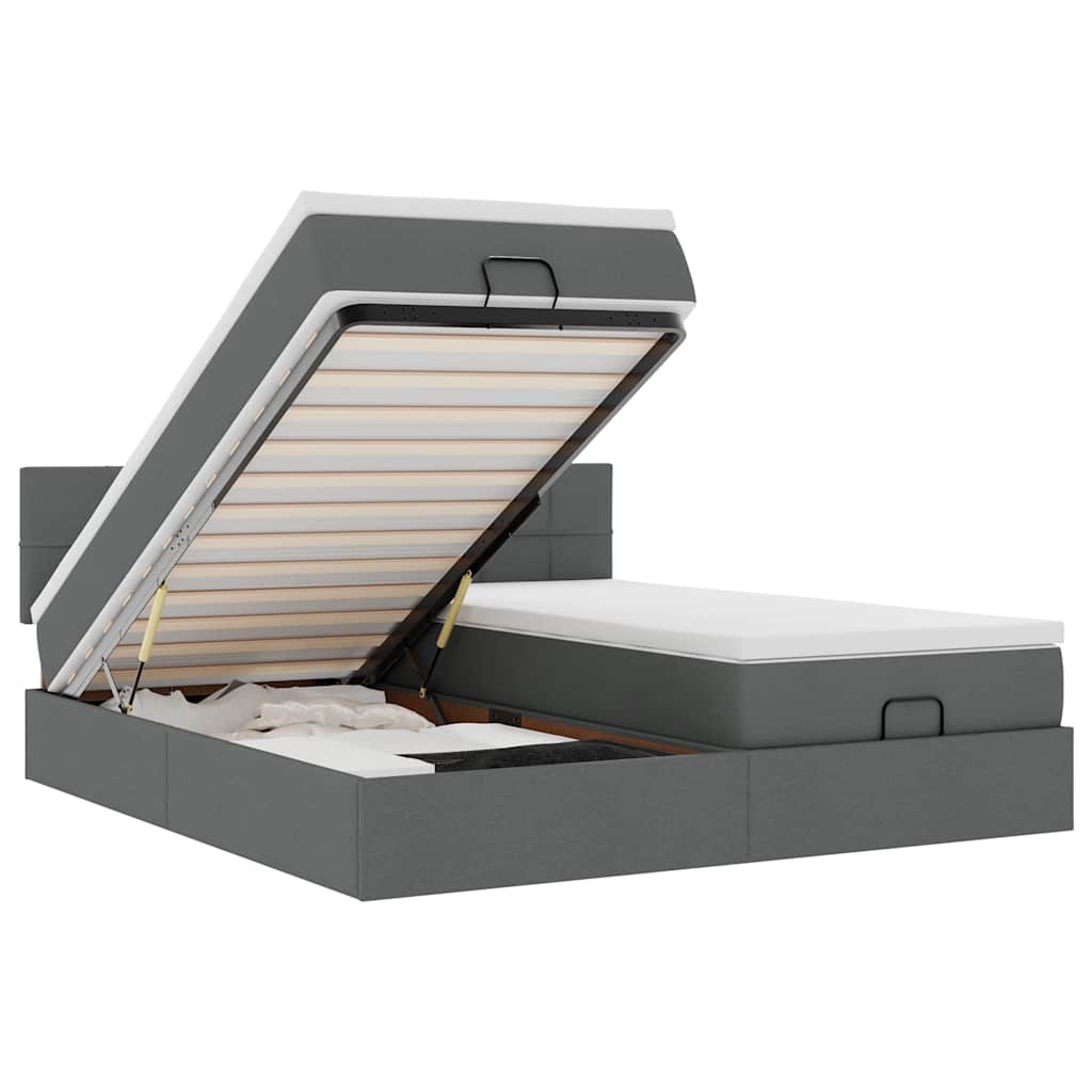 Οθωμανικό κρεβάτι με στρώματα Σκούρο γκρι 180x200cm ύφασμα