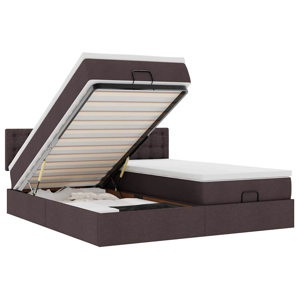 Οθωμανικό κρεβάτι με στρώματα Σκούρο καφέ 160x200cm ύφασμα - Pakobazaar