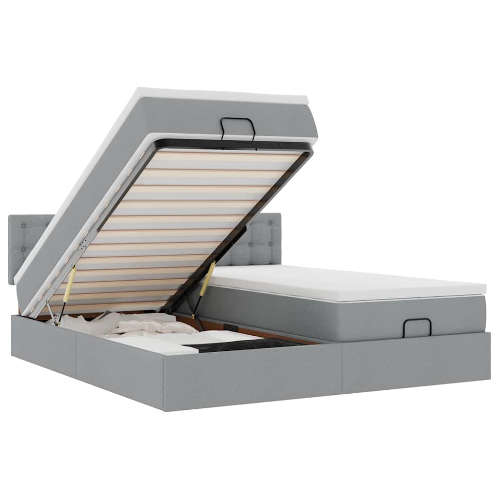 Οθωμανικό κρεβάτι με στρώματα ανοιχτό γκρι 180x200cm ύφασμα - Pakobazaar