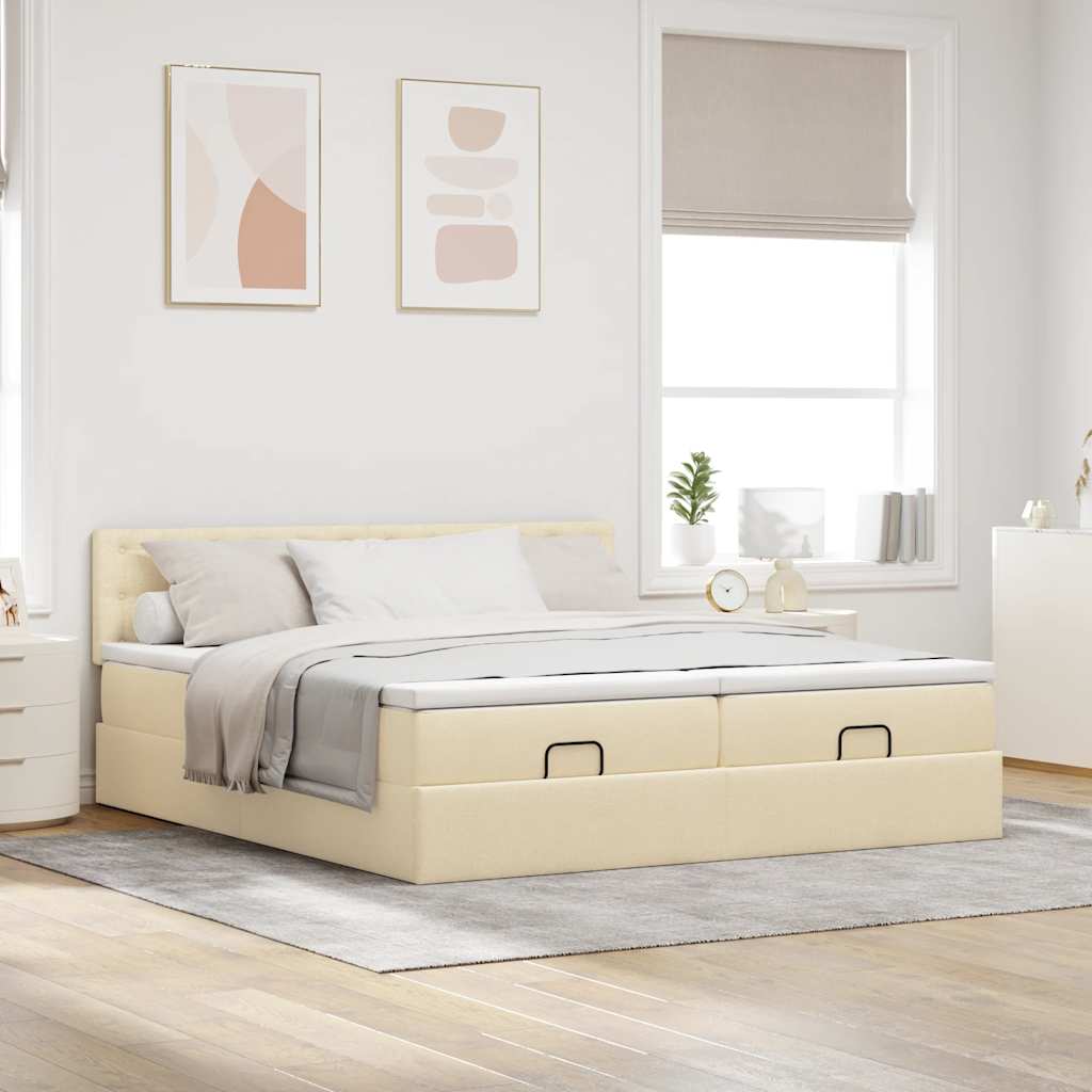 Οθωμανικό κρεβάτι με στρώματα Κρέμα 180x200cm ύφασμα