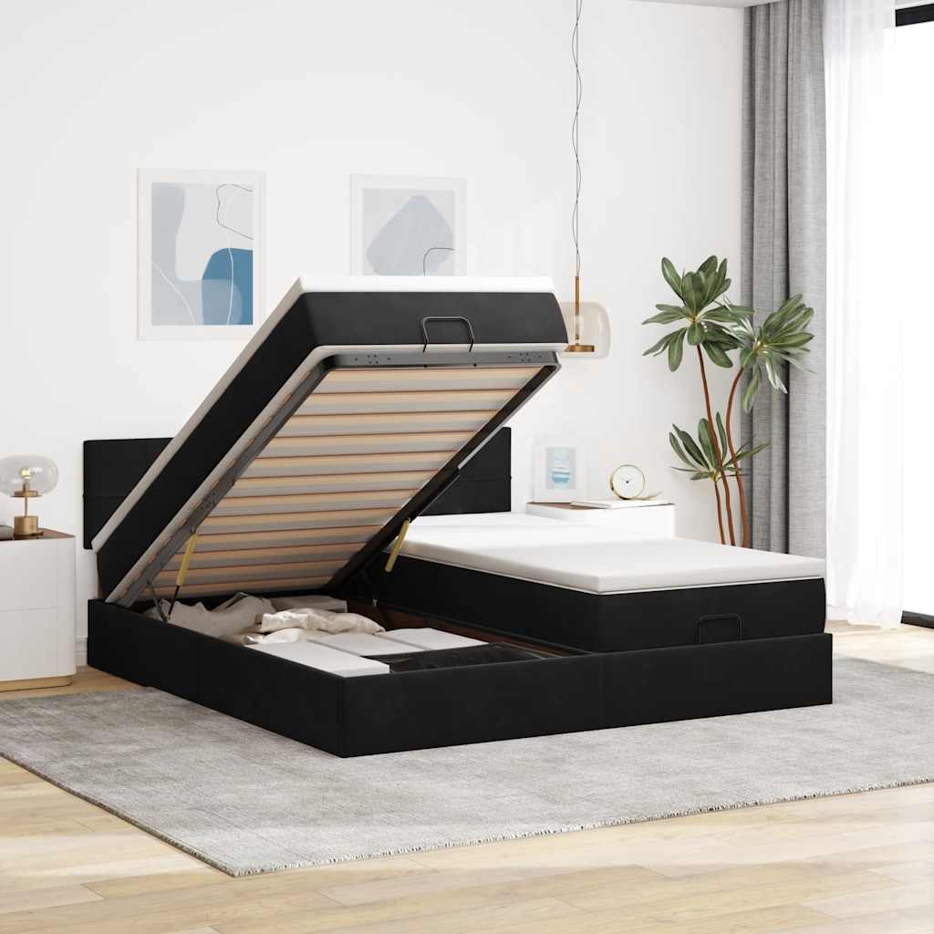 Οθωμανικό κρεβάτι με στρώματα Μαύρο 160x200cm Velvet - Pakobazaar