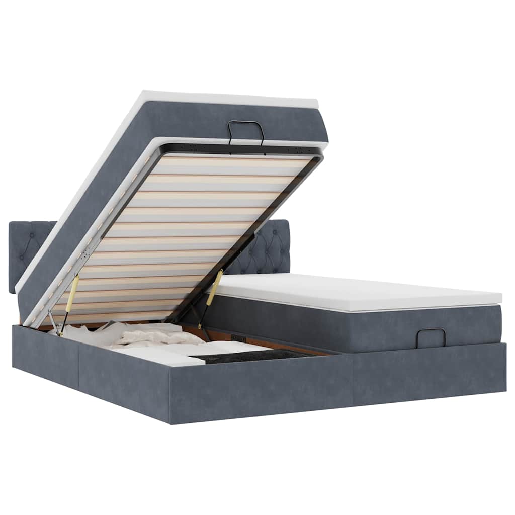 Οθωμανικό κρεβάτι με στρώματα Σκούρο γκρι 200x200cm Velvet - Pakobazaar