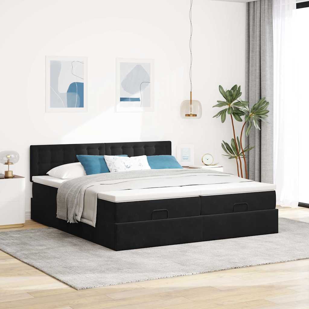 Οθωμανικό κρεβάτι με στρώματα Μαύρο 160x200cm Velvet - Pakobazaar