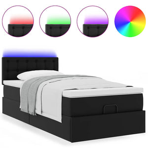 Οθωμανικό κρεβάτι με στρώματα & LEDs Μαύρο Συνθετικό δέρμα - Pakobazaar