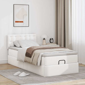 Ottoman Κρεβάτι με στρώματα & LED Καθαρό Λευκό Faux Leather - Pakobazaar