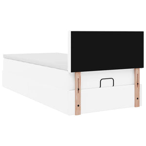 Ottoman Κρεβάτι με στρώματα & LED Καθαρό Λευκό Faux Leather - Pakobazaar