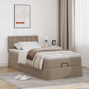 Οθωμανικό κρεβάτι με στρώματα & LEDs Cappuccino Faux Leather - Pakobazaar