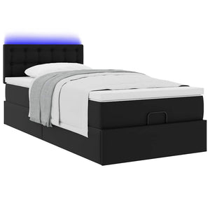 Οθωμανικό κρεβάτι με στρώματα & LEDs Μαύρο Faux Leather