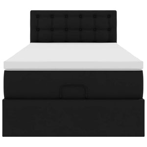 Οθωμανικό κρεβάτι με στρώματα & LEDs Μαύρο Faux Leather