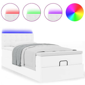 Οθωμανικό κρεβάτι με στρώματα & LEDs Καθαρό λευκό Faux Leather - Pakobazaar