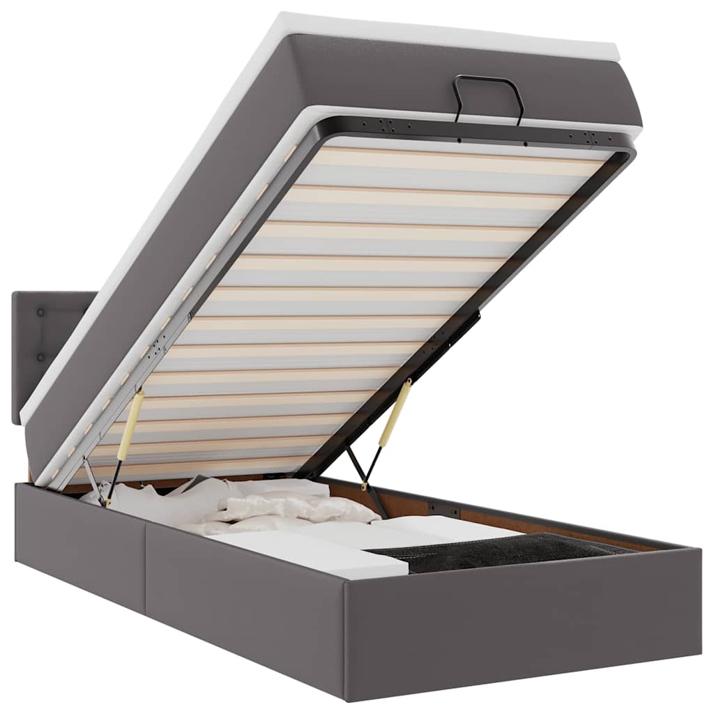 Οθωμανικό κρεβάτι με στρώματα & LEDs Γκρι 90x190cm Faux Leather - Pakobazaar