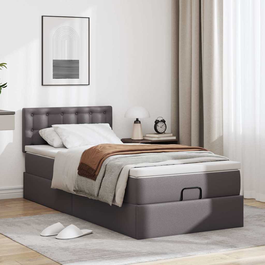 Οθωμανικό κρεβάτι με στρώματα & LEDs Γκρι 90x190cm Faux Leather - Pakobazaar