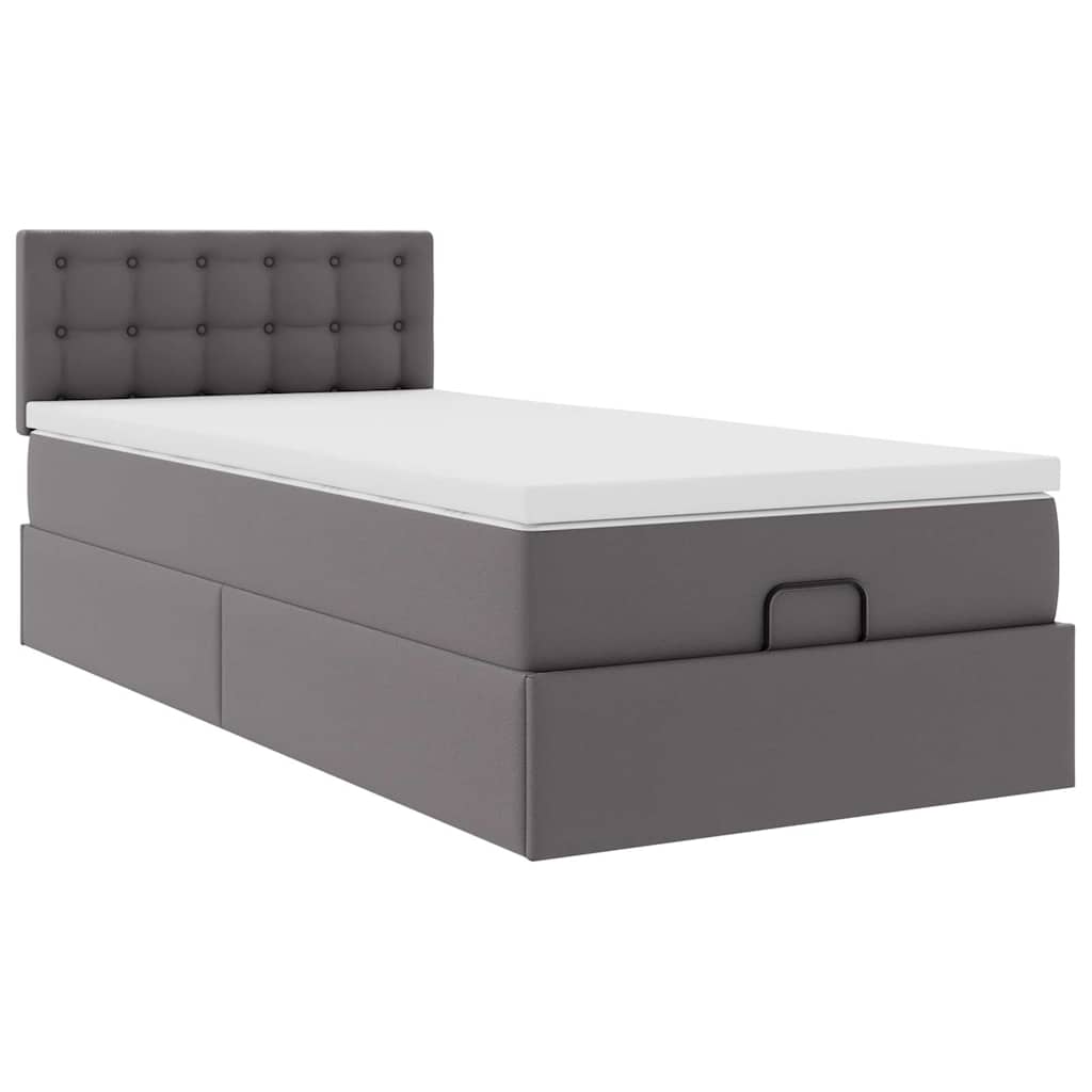 Οθωμανικό κρεβάτι με στρώματα & LEDs Γκρι 90x190cm Faux Leather - Pakobazaar