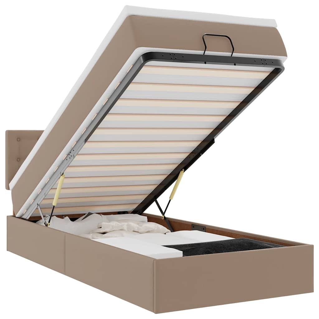 Οθωμανικό κρεβάτι με στρώματα & LEDs Cappuccino Faux Leather - Pakobazaar