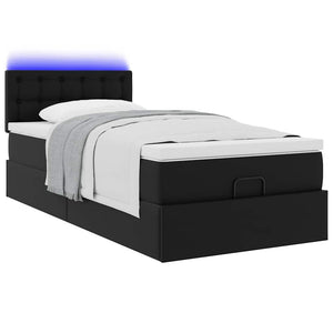 Οθωμανικό κρεβάτι με στρώματα & LEDs Μαύρο Faux Leather - Pakobazaar