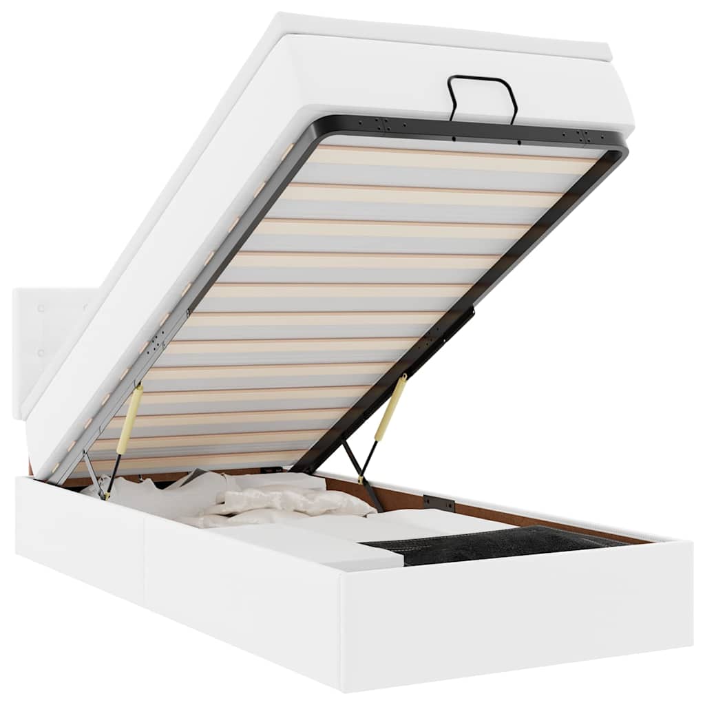 Οθωμανικό κρεβάτι με στρώματα & LEDs Καθαρό λευκό Faux Leather - Pakobazaar