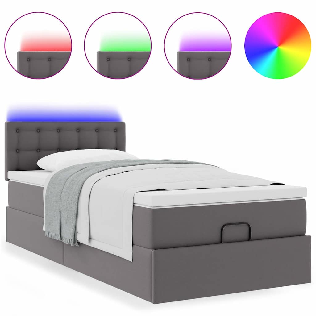 Οθωμανικό κρεβάτι με στρώματα & LEDs Γκρι 90x200cm Faux Leather - Pakobazaar