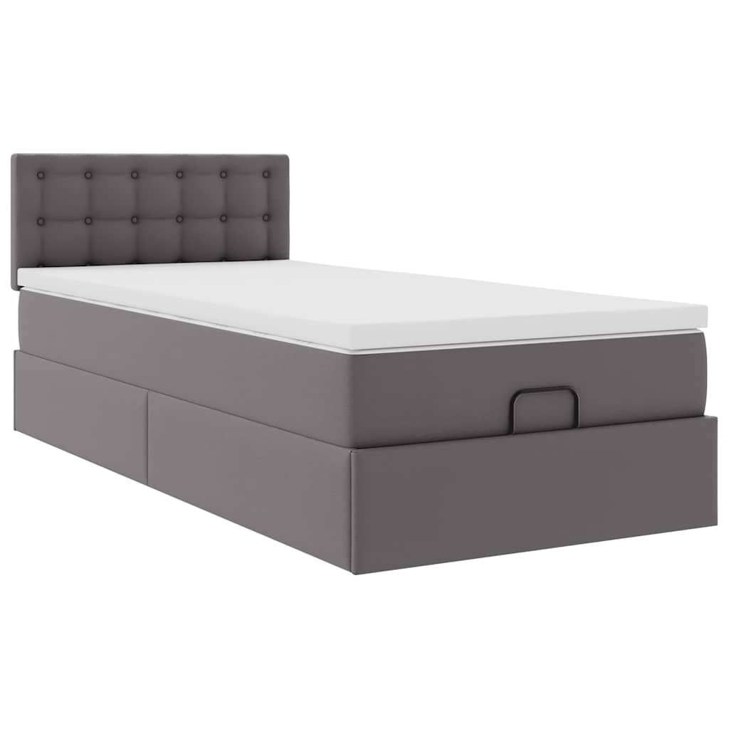 Οθωμανικό κρεβάτι με στρώματα & LEDs Γκρι 90x200cm Faux Leather - Pakobazaar