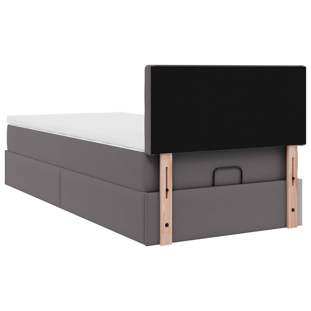 Οθωμανικό κρεβάτι με στρώματα & LEDs Γκρι 90x200cm Faux Leather - Pakobazaar