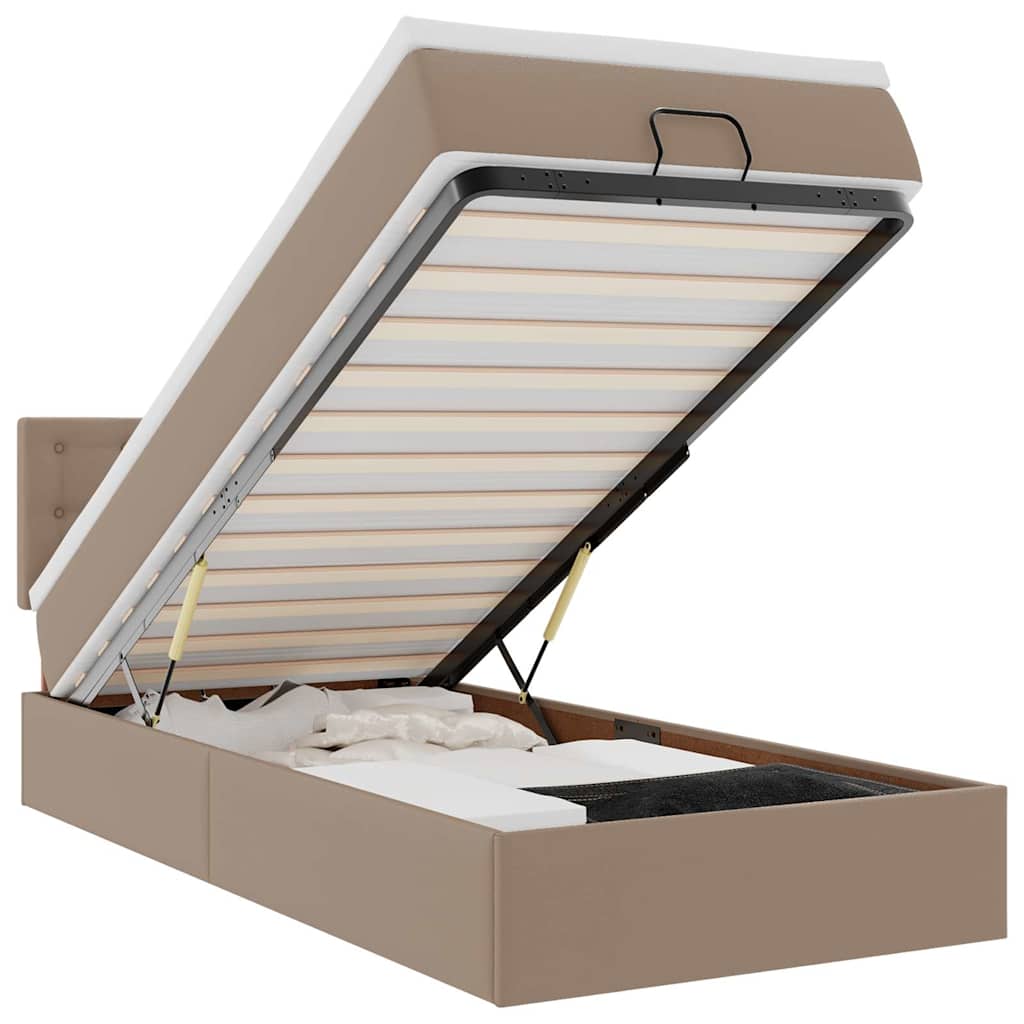 Οθωμανικό κρεβάτι με στρώματα & LEDs Cappuccino Faux Leather