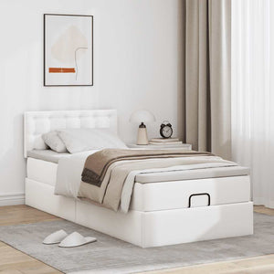 Ottoman Κρεβάτι με στρώματα & LED Καθαρό Λευκό Faux Leather - Pakobazaar