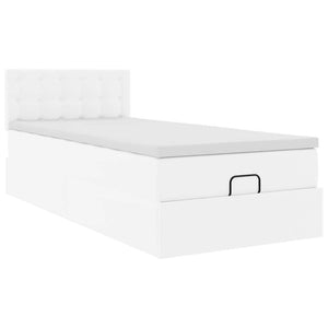 Ottoman Κρεβάτι με στρώματα & LED Καθαρό Λευκό Faux Leather - Pakobazaar