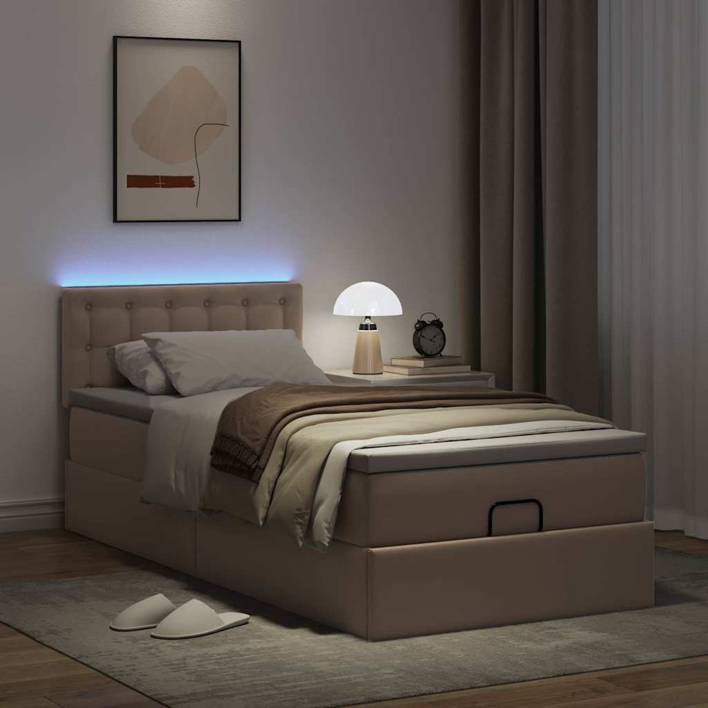 Οθωμανικό κρεβάτι με στρώματα & LEDs Cappuccino Faux Leather - Pakobazaar