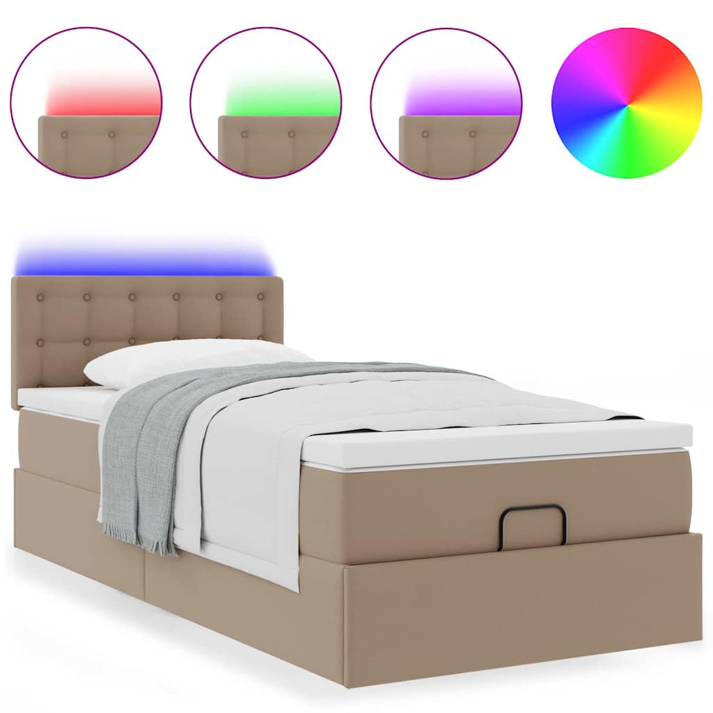 Οθωμανικό κρεβάτι με στρώματα & LEDs Cappuccino Faux Leather - Pakobazaar
