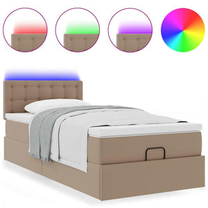 Οθωμανικό κρεβάτι με στρώματα & LEDs Cappuccino Faux Leather - Pakobazaar