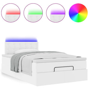 Οθωμανικό κρεβάτι με στρώματα & LEDs Καθαρό λευκό Faux Leather