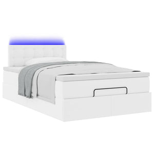 Οθωμανικό κρεβάτι με στρώματα & LEDs Καθαρό λευκό Faux Leather