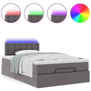 Οθωμανικό κρεβάτι με στρώματα & LEDs Γκρι Faux Leather
