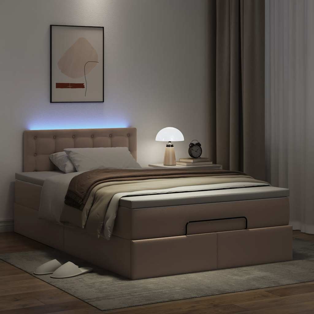 Οθωμανικό κρεβάτι με στρώματα & LEDs Cappuccino Faux Leather - Pakobazaar