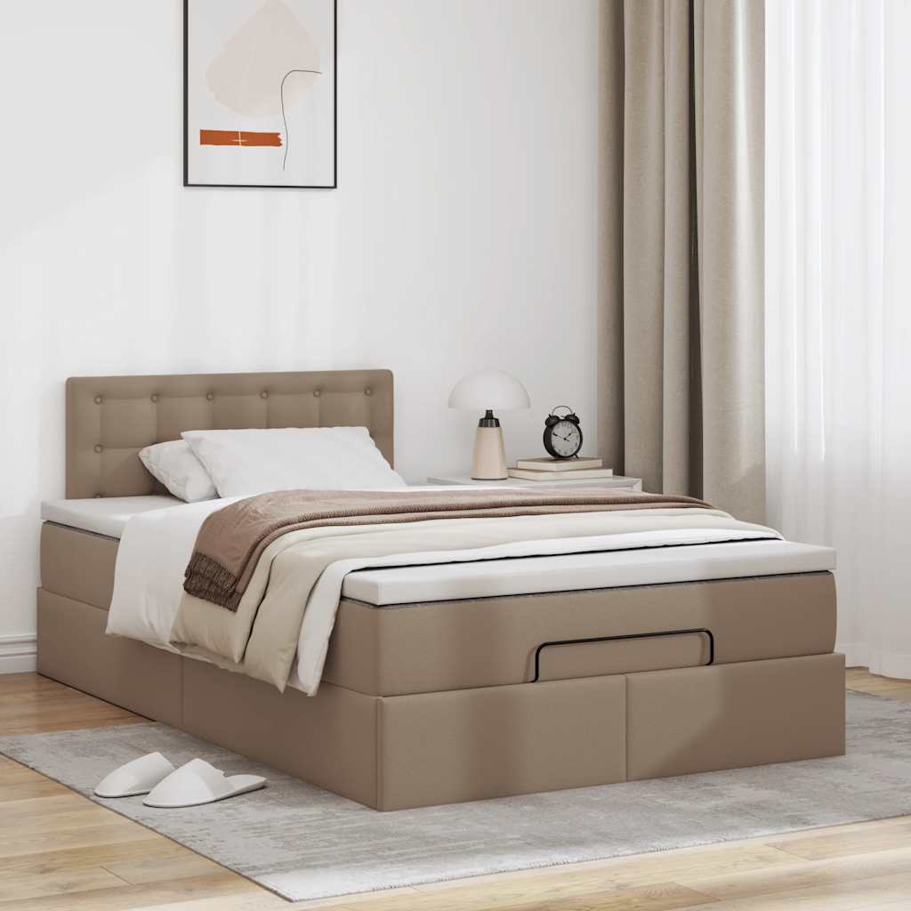 Οθωμανικό κρεβάτι με στρώματα & LEDs Cappuccino Faux Leather - Pakobazaar
