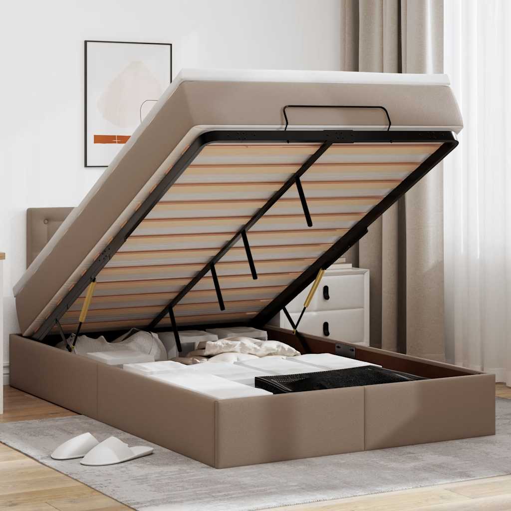 Οθωμανικό κρεβάτι με στρώματα & LEDs Cappuccino Faux Leather - Pakobazaar