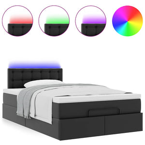 Οθωμανικό κρεβάτι με στρώματα & LEDs Μαύρο Faux Leather - Pakobazaar