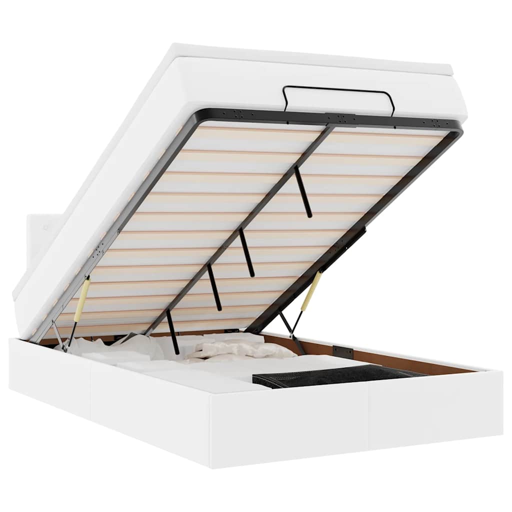 Ottoman Κρεβάτι με στρώματα & LED Καθαρό Λευκό Faux Leather - Pakobazaar