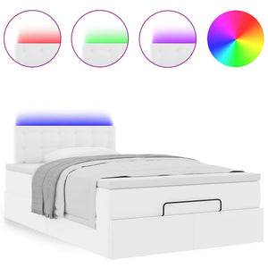 Ottoman Κρεβάτι με στρώματα & LED Καθαρό Λευκό Faux Leather - Pakobazaar