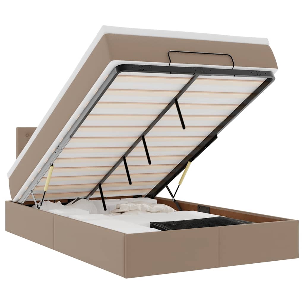 Οθωμανικό κρεβάτι με στρώματα & LEDs Cappuccino Faux Leather - Pakobazaar