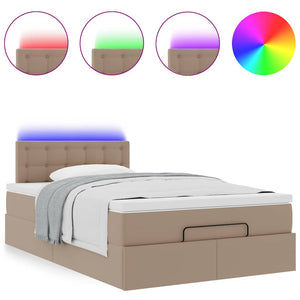 Οθωμανικό κρεβάτι με στρώματα & LEDs Cappuccino Faux Leather - Pakobazaar