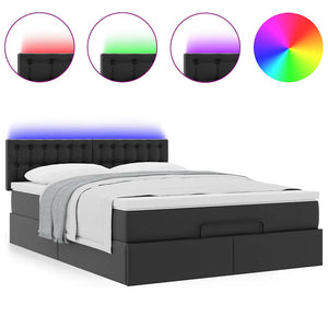 Οθωμανικό κρεβάτι με στρώματα & LEDs Μαύρο Faux Leather - Pakobazaar