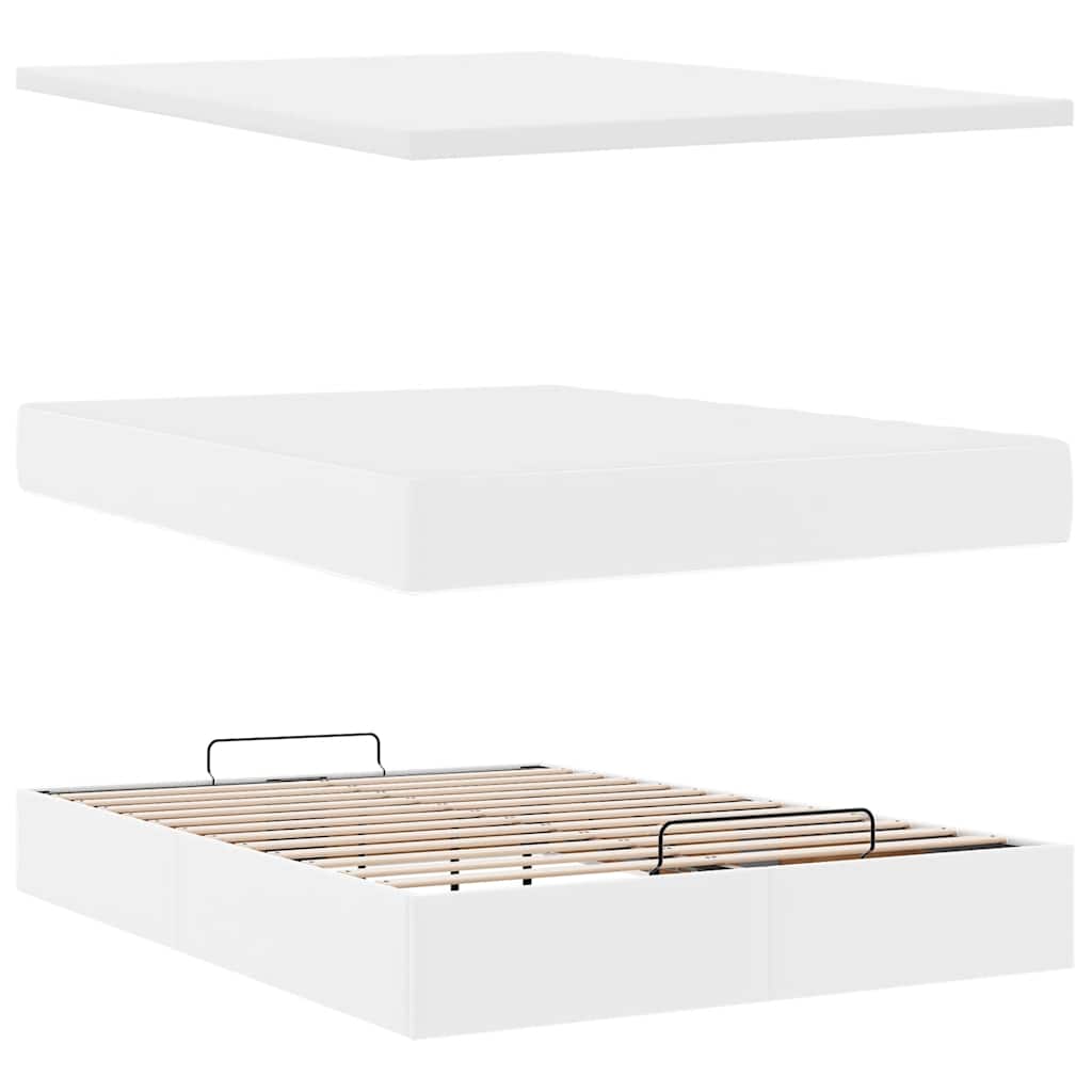 Οθωμανικό κρεβάτι με στρώματα & LEDs Καθαρό λευκό Faux Leather - Pakobazaar