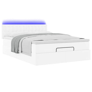 Οθωμανικό κρεβάτι με στρώματα & LEDs Καθαρό λευκό Faux Leather - Pakobazaar