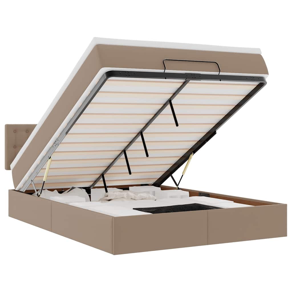 Κρεβάτι-Μονό κρεβάτι με στρώματα και LED Cappuccino 140x190 εκ. από τεχνητό δέρμα - Pakobazaar