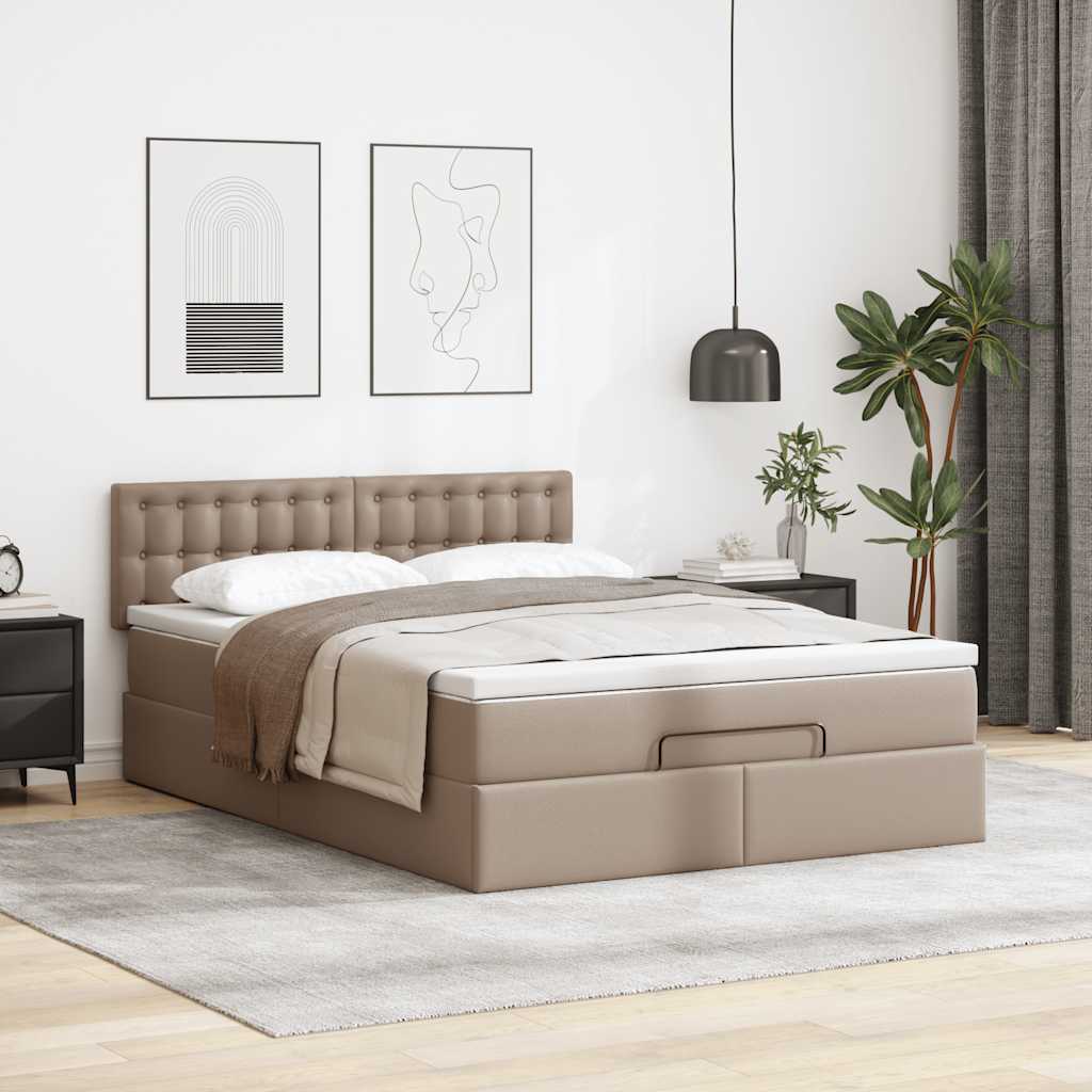Κρεβάτι-Μονό κρεβάτι με στρώματα και LED Cappuccino 140x190 εκ. από τεχνητό δέρμα - Pakobazaar