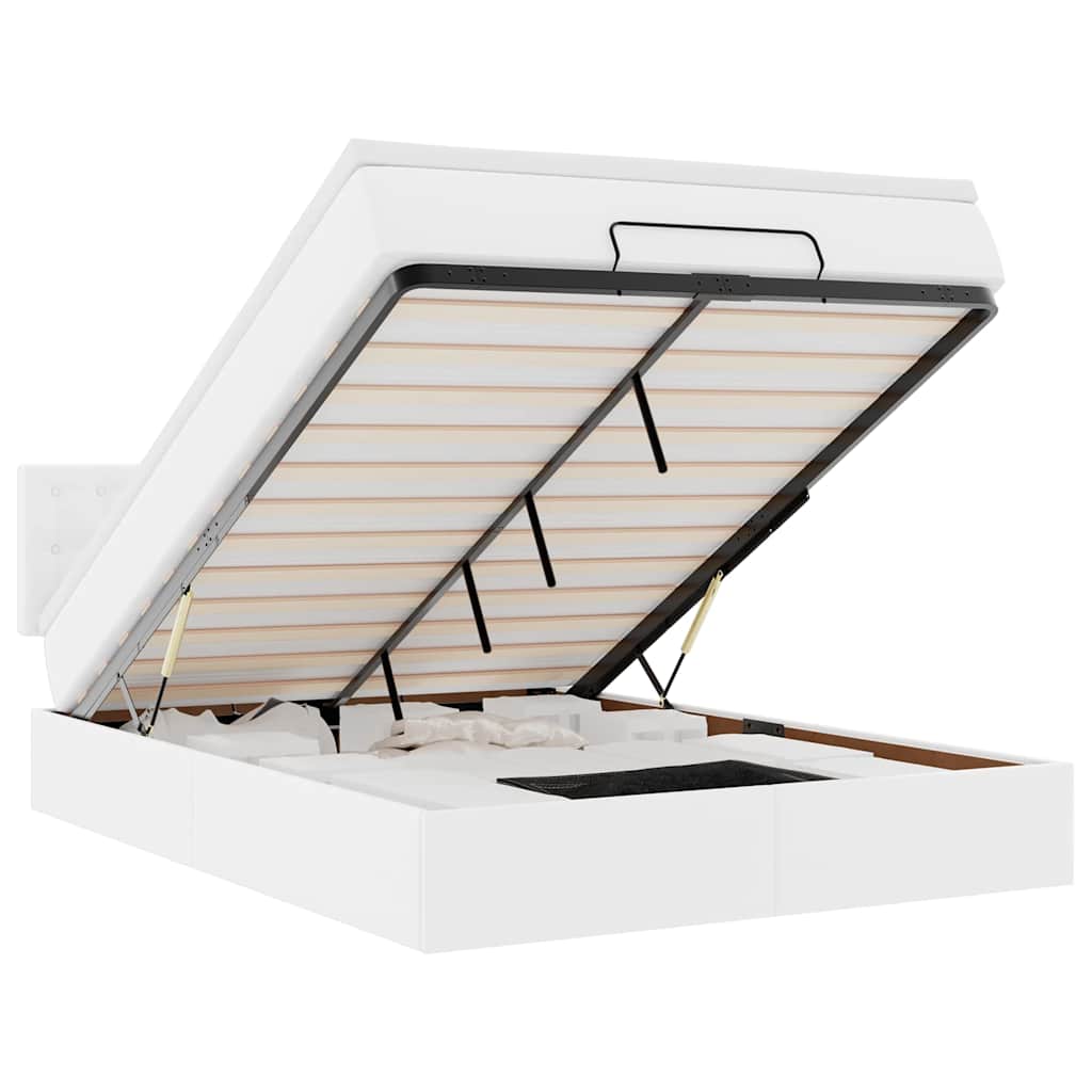 Οθωμανικό κρεβάτι με στρώματα & LEDs Καθαρό λευκό Faux Leather - Pakobazaar