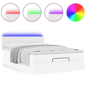 Οθωμανικό κρεβάτι με στρώματα & LEDs Καθαρό λευκό Faux Leather - Pakobazaar